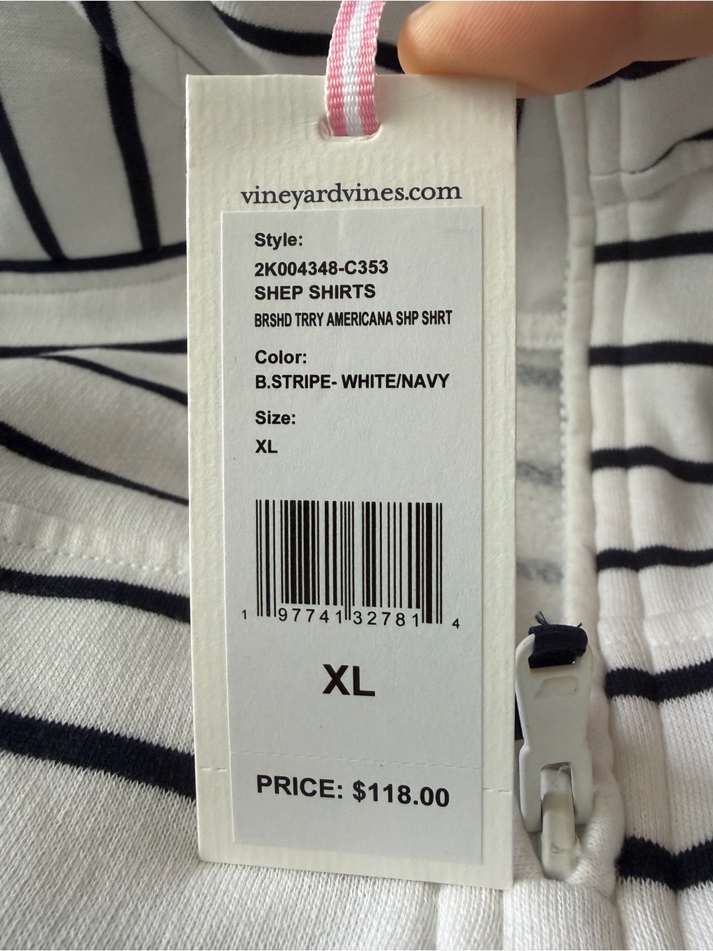 Vineyard Vines Women’s White & Navy Striped Pullover with Pink Logo Patch - Picture 5 of 5